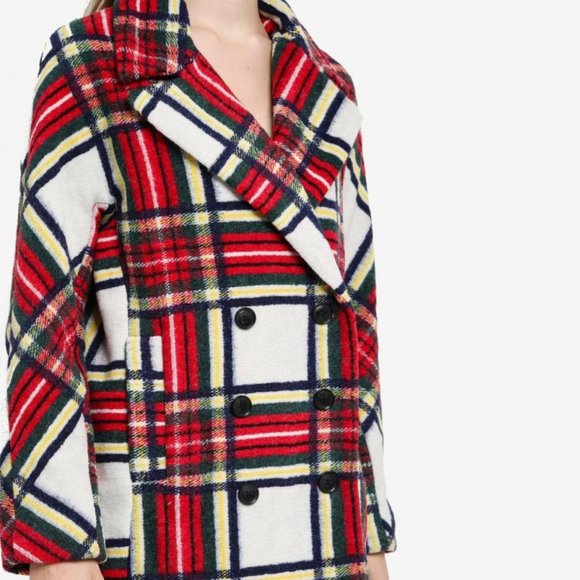 NWT Desigual red & white tartan print coat jacket, US12 - Picture 11 of 15